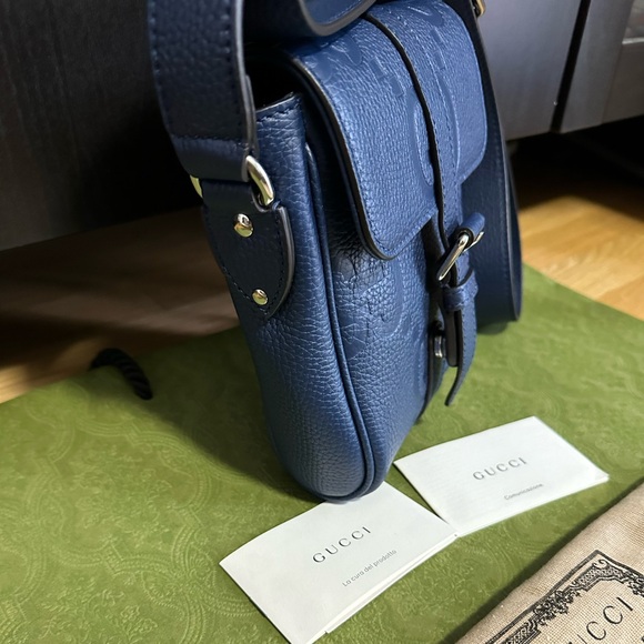 💯%Authentic! Brand new! Gucci JUMBO GG SMALL MESSENGER Crossbody Bag Royal Blue - Picture 10 of 13